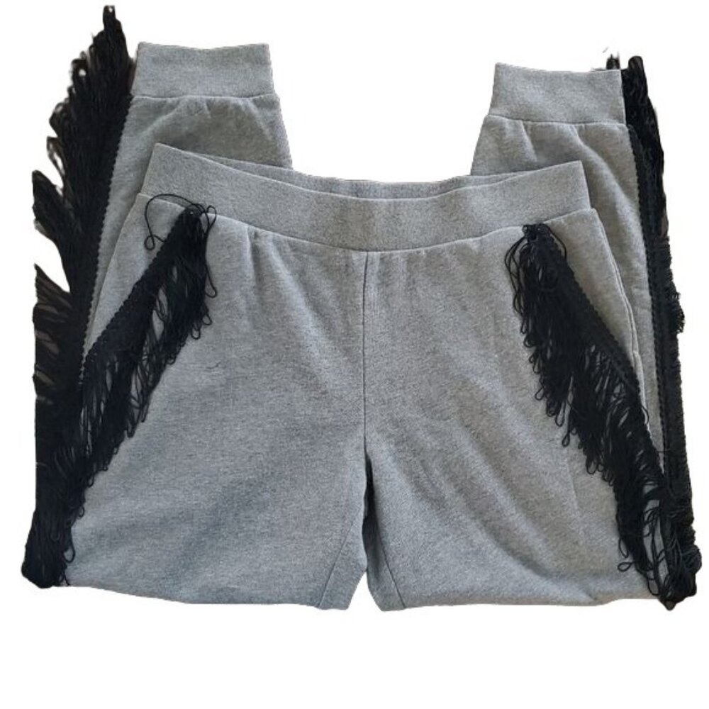 Juicy Couture womens jogger pant Dip-Dyed Fringe Gray‎ Sz Large pockets NWOT